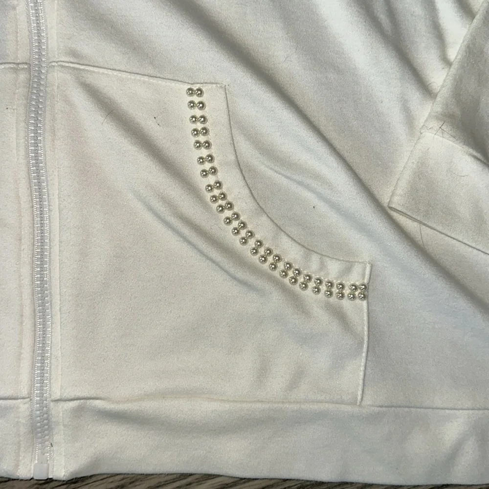 Quacker factory White Zip-Up Hoodie with bead Accents women’s XL - Picture 3 of 11